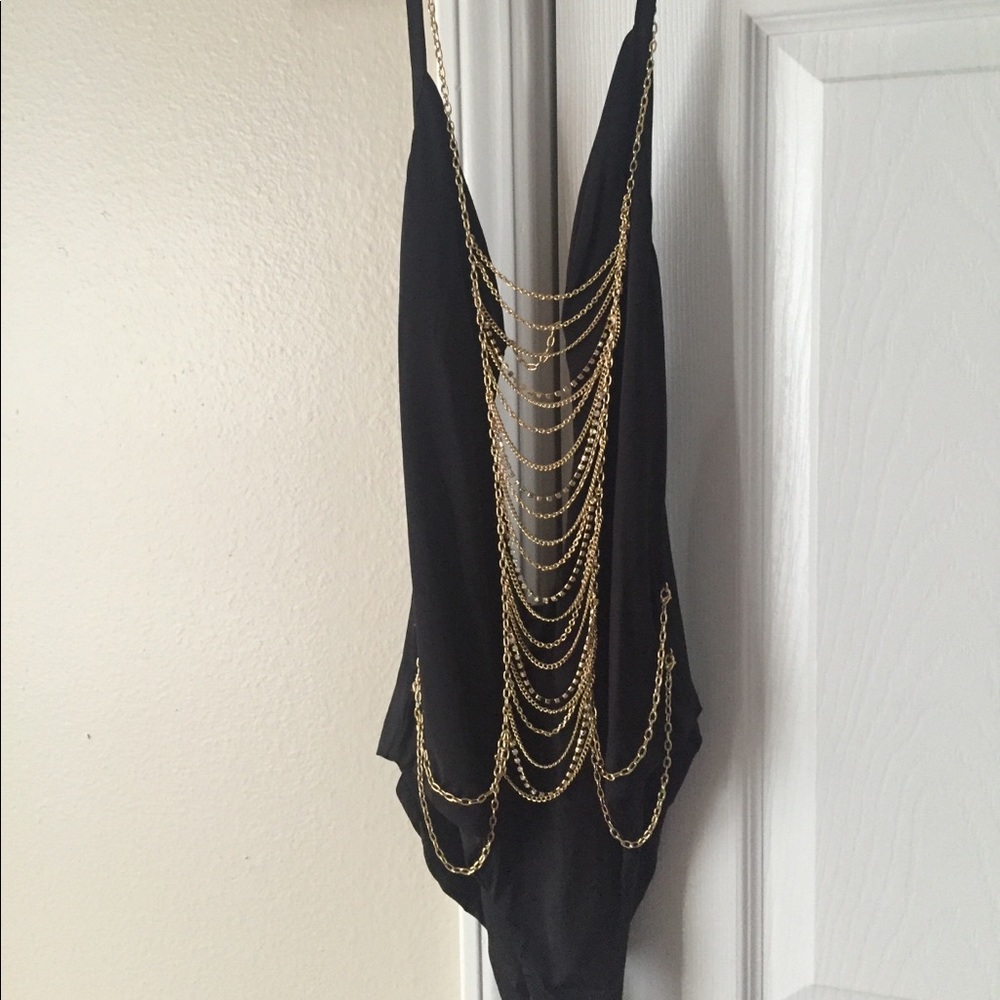 Beach Bunny Black One-Piece Swimsuit with Gold Chain Accents